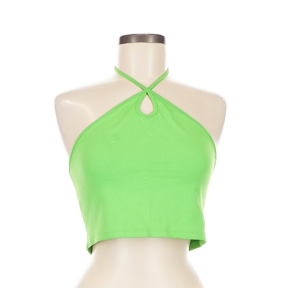 NWOT - Zara Vibrant Green Key Hole Halter Crop Top *Neon Lime Hot Party*